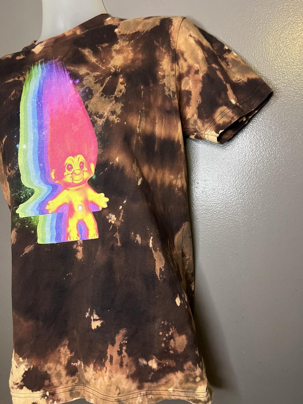 Good Luck Trolls Shirt Mens Small Brown Bleach Tie Dye Rainbow Graphic Tee - Picture 4 of 8